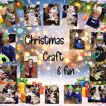 Casgliad o ddelweddau gyda nodyn  ' Christmas Crafts & Fun'